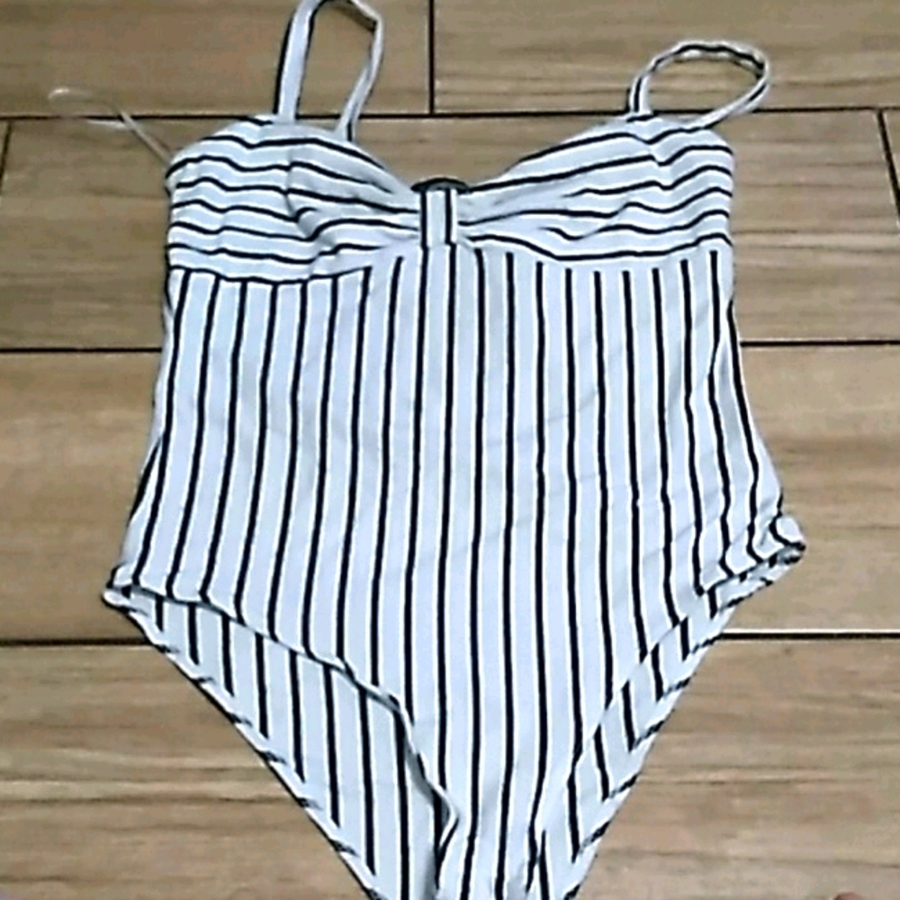 Black and white striped body suit
